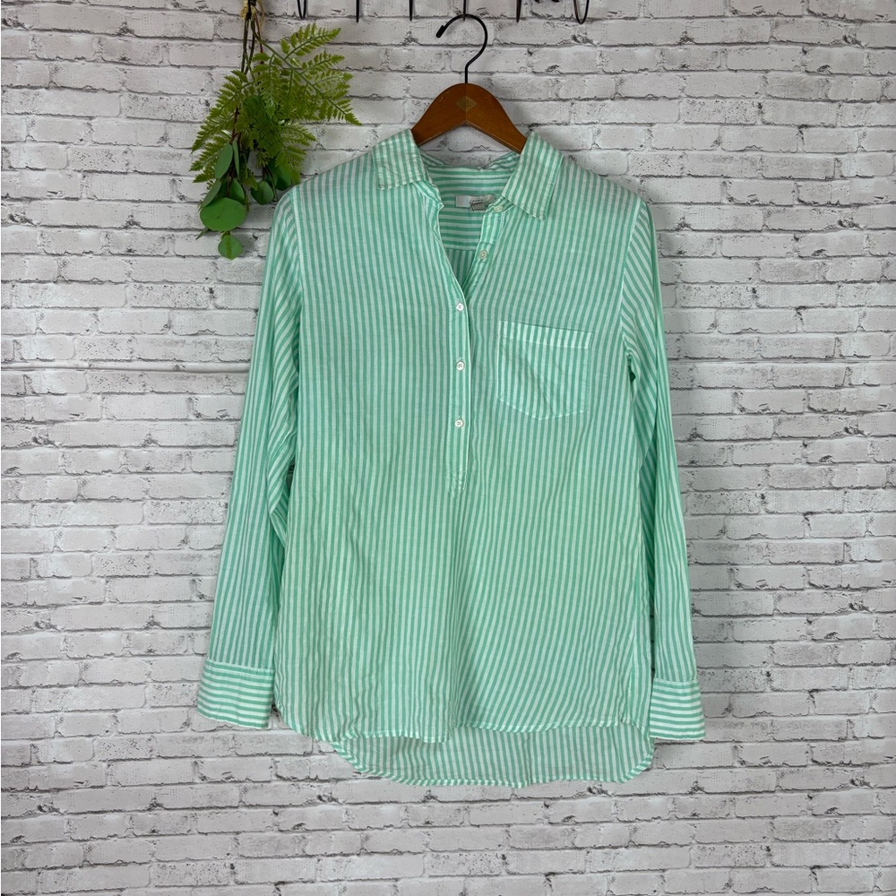 J. Crew Mint Green Candy Stripe Half Button Blouse - image 2